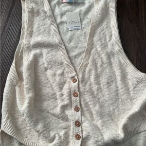 Free People Cream Button-Up Knit Vest